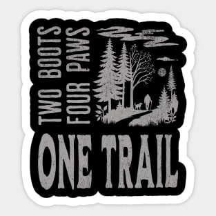 Hiking Trail T-Shirt - Man and Dog Adventure | Outdoors, Nature, Trekking Tee- 2 boots, 4 paws, 1 trail Sticker